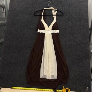 Vintage Ruby Rox Brown Cream Halter Empire Waist Midi Dress Womens Medium Y2K